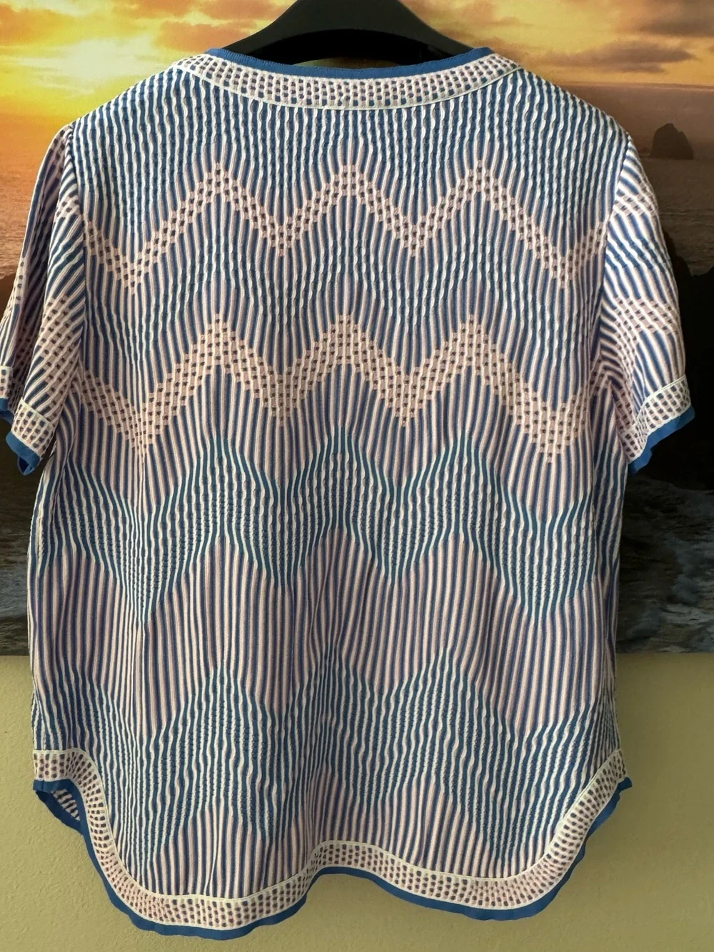 Chanel Authentic Cruise Blue/Pink/White Zigzag Pattern  Knit Top/36/ New